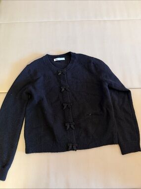 Zara Black Beaded Bow Knit Cardigan